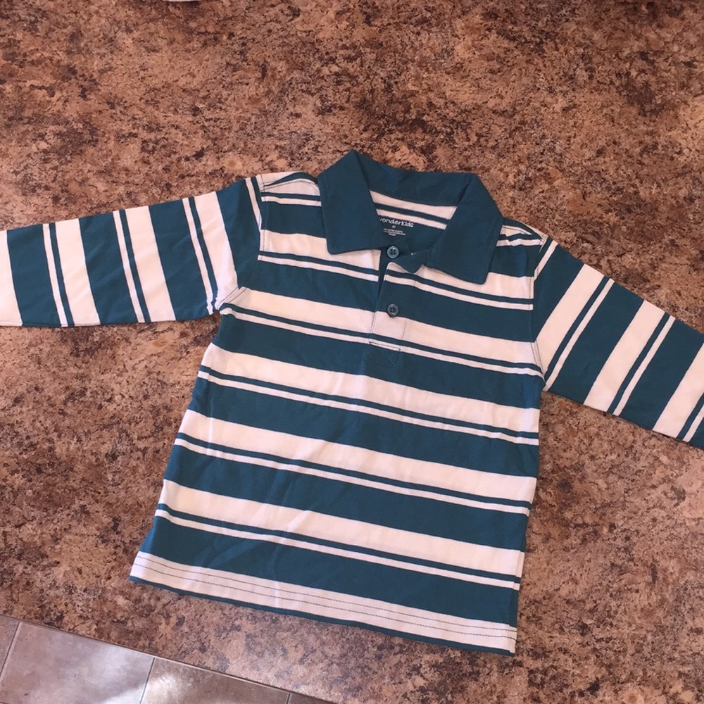 Boys Teal striped long sleeve with 2 buttons